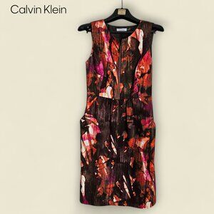 Calvin Klein Sleeveless Dress - Abstract Brush Pattern, Size 4